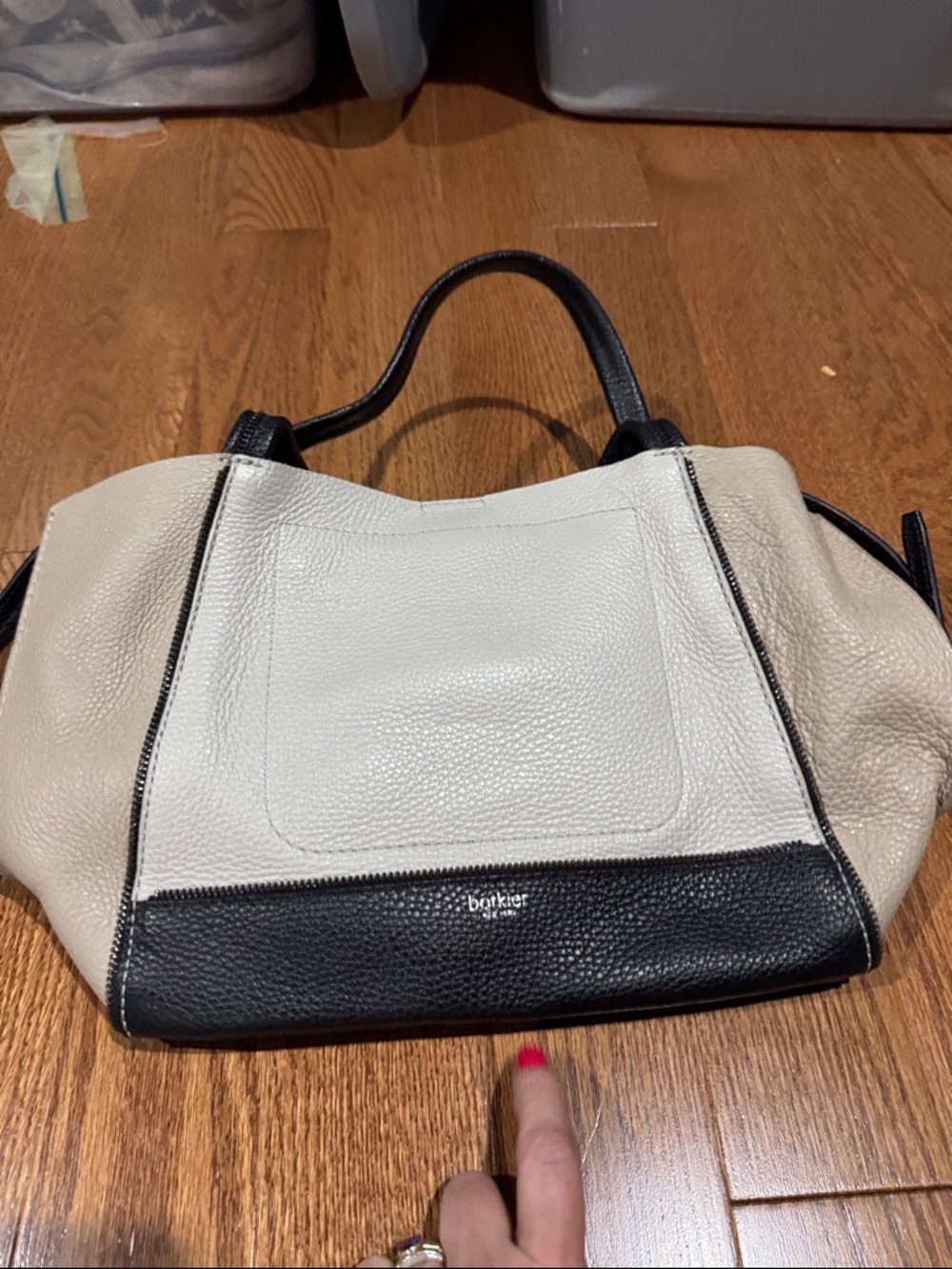 Botkier Two-Tone Cream and Black Pebbled Leather Tote